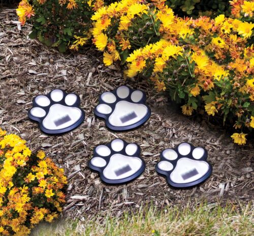 Wireless Set of 4 Solar Dog Paw Print Lights Garden Statue Lantern LED Path NEW - Image 2