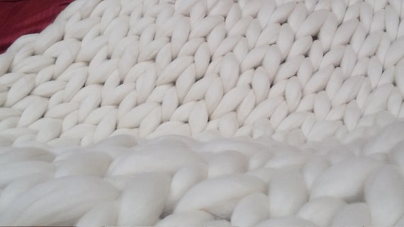 Ivory Chunky Knit Merino Wool Blanket: USA Handmade Throw (40x63) - Image 9