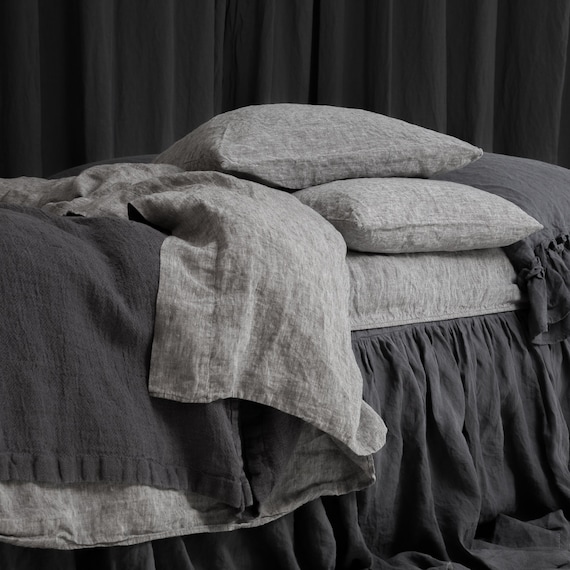 LINEN SHEETS SET. Natural linen bedding set. Top bed sheet, fitted sheet and two pillowcases seamless. - Image 3