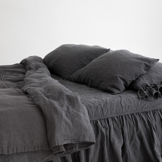 LINEN SHEETS SET. Natural linen bedding set. Top bed sheet, fitted sheet and two pillowcases seamless. - Image 2