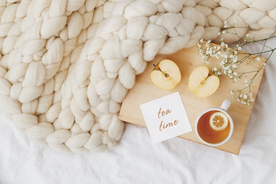 Ivory Chunky Knit Merino Wool Blanket: USA Handmade Throw (40x63) - Image 6