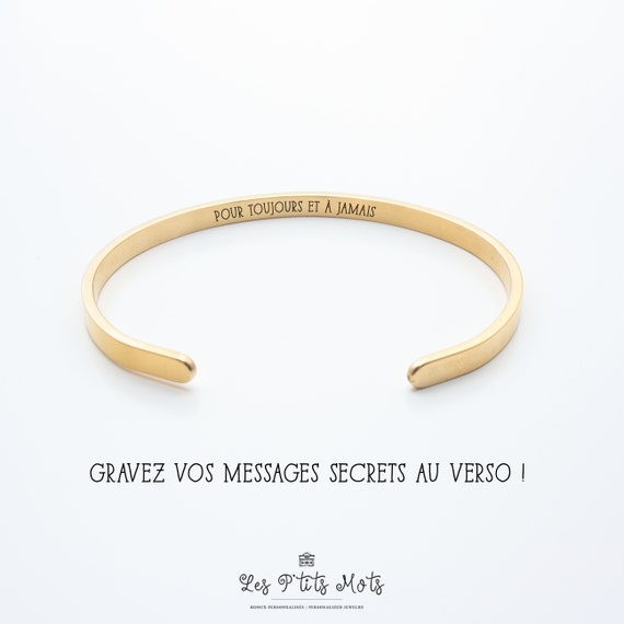 Flat bangle bracelet to personalize with engraving, Gift for Mom, Godmother, Birth, Bridesmaid jewelry, EVJF, Mother's Day gift - Image 6