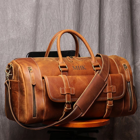 Personalized Mens Travel Bag, Full Grain Leather Duffel Bag, Monogrammed Duffle Bag, Weekend Luggage Bag,Unique Christmas Gifts,Carry-on Bag - Image 3