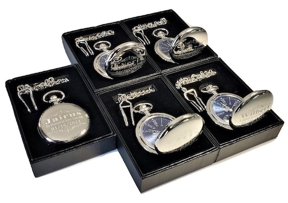 Personalized Pocket watch - Blue Roman Numerals engraved pocket watch - Personalized Pocket watch in gift box - Groomsmen gift - Men's watch - Image 7
