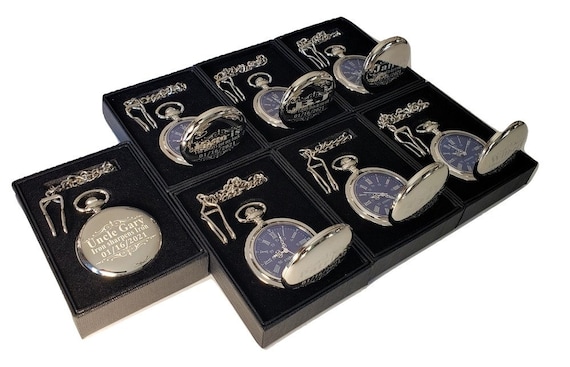 Personalized Pocket watch - Blue Roman Numerals engraved pocket watch - Personalized Pocket watch in gift box - Groomsmen gift - Men's watch - Image 8