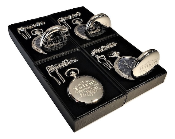 Personalized Pocket watch - Blue Roman Numerals engraved pocket watch - Personalized Pocket watch in gift box - Groomsmen gift - Men's watch - Image 10