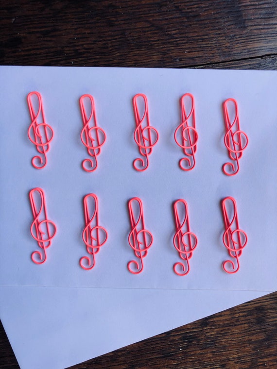 Set of 10 quality music musical treble clef coloured metal paper clips for stationary, cards, pictures, scrapbooking, art projects. - Image 9