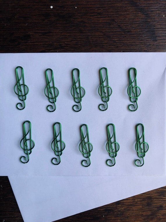 Set of 10 quality music musical treble clef coloured metal paper clips for stationary, cards, pictures, scrapbooking, art projects. - Image 7