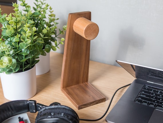 Walnut Headphone Stand: Audiophile Desk Organizer, Groomsmen Gift - Image 3