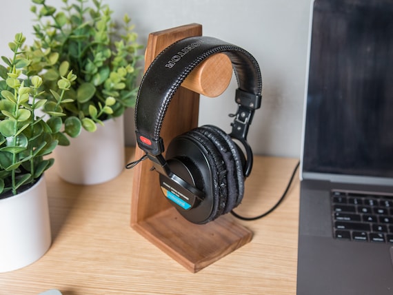 Walnut Headphone Stand: Audiophile Desk Organizer, Groomsmen Gift