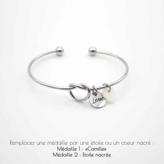 Personalized knot bangle bracelet with engraved medals, Mom gift, Godmother, EVJF jewelry, Birth gift, Mother's Day gift - Image 5