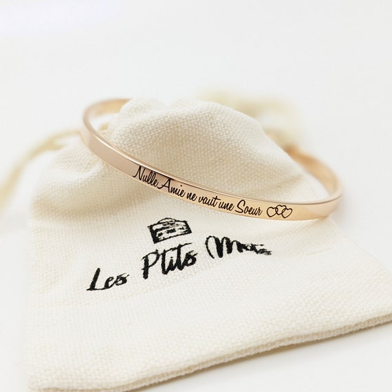 Flat bangle bracelet to personalize with engraving, Gift for Mom, Godmother, Birth, Bridesmaid jewelry, EVJF, Mother's Day gift - Image 5