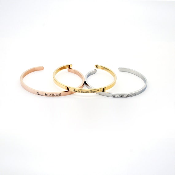 Flat bangle bracelet to personalize with engraving, Gift for Mom, Godmother, Birth, Bridesmaid jewelry, EVJF, Mother's Day gift - Image 3