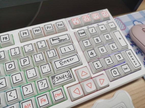 White Personalized Graffiti Keycaps Set, PBT XDA 87/68/980/108 Key, Mechanical Keyboard Key Cap, Artisan Universal  Cute Japanese Keycaps - Image 5