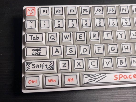 White Personalized Graffiti Keycaps Set, PBT XDA 87/68/980/108 Key, Mechanical Keyboard Key Cap, Artisan Universal  Cute Japanese Keycaps