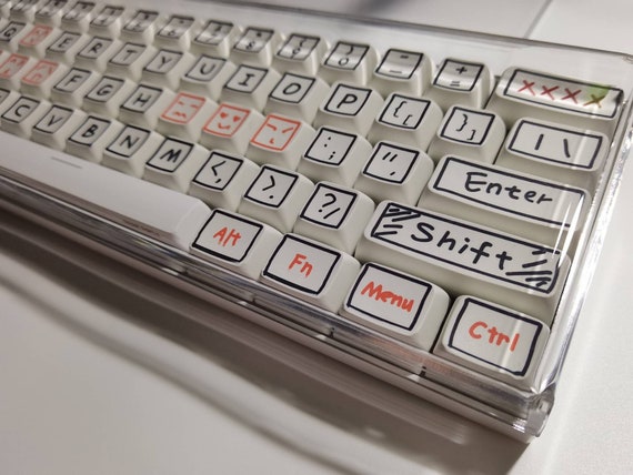 White Personalized Graffiti Keycaps Set, PBT XDA 87/68/980/108 Key, Mechanical Keyboard Key Cap, Artisan Universal  Cute Japanese Keycaps - Image 3