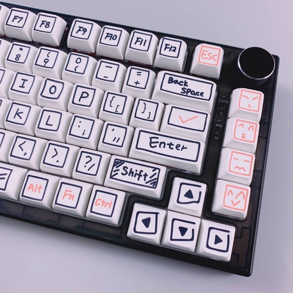 White Personalized Graffiti Keycaps Set, PBT XDA 87/68/980/108 Key, Mechanical Keyboard Key Cap, Artisan Universal  Cute Japanese Keycaps - Image 2