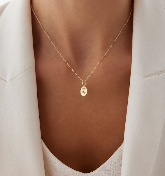 Tiny Birth Flower Necklace, Wild Flowers Memorial, Sterling Silver Necklace, Gift For Her, Birth Flower Jewelry, Floral Necklace - Image 7