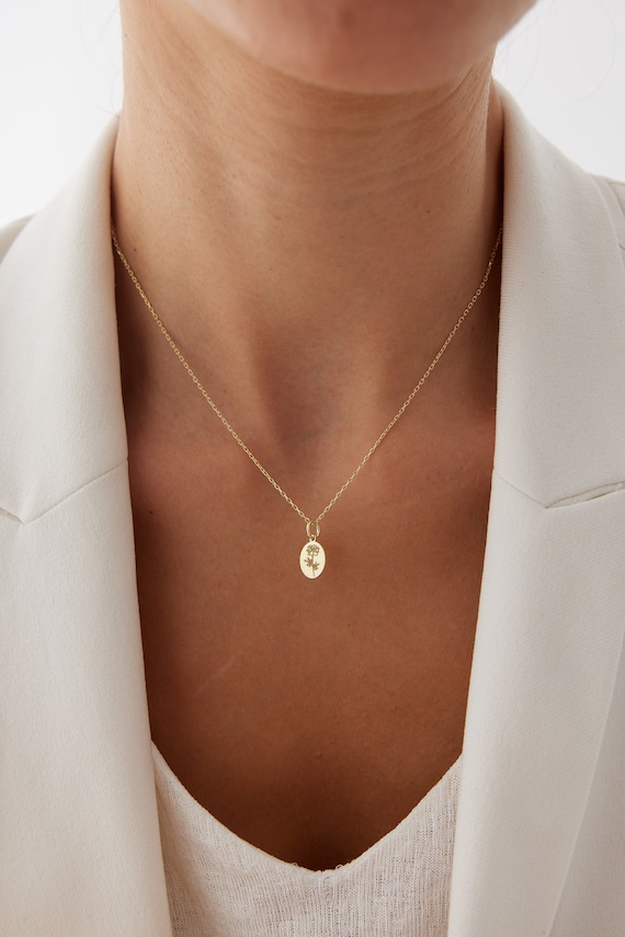 Tiny Birth Flower Necklace, Wild Flowers Memorial, Sterling Silver Necklace, Gift For Her, Birth Flower Jewelry, Floral Necklace