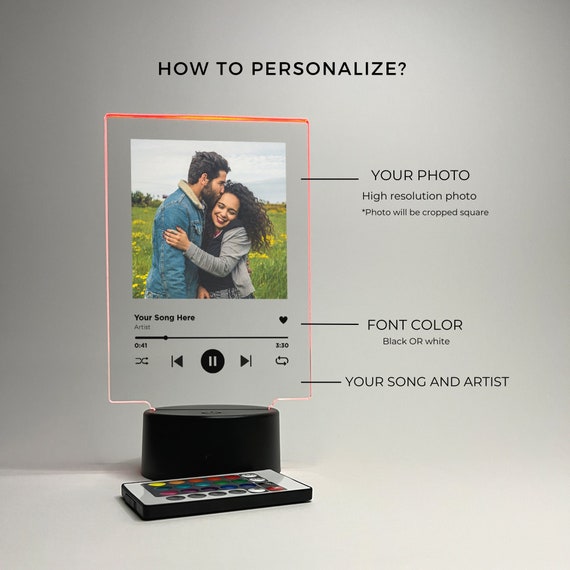 Custom Personalized Photo Song Framed Lyrics Music Album Cover Picture LED 16 Colors Light Up Stand Anniversary Wedding, Couple, Family Gift - Image 2