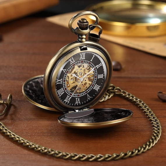 Engraved Bronze Pocket Watch: Steampunk Style Groomsmen Gift