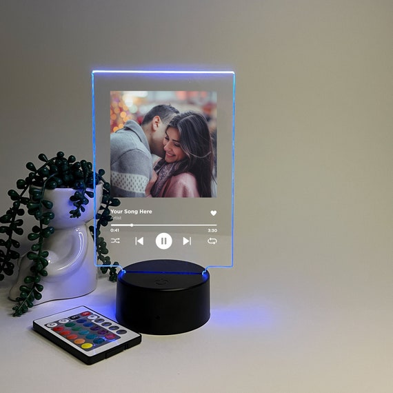 Custom Personalized Photo Song Framed Lyrics Music Album Cover Picture LED 16 Colors Light Up Stand Anniversary Wedding, Couple, Family Gift