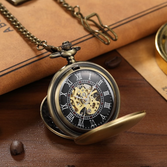 Engraved Bronze Pocket Watch: Steampunk Style Groomsmen Gift - Image 2