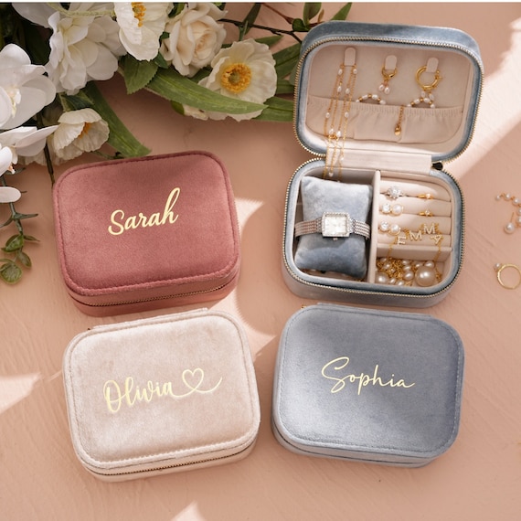 Custom Velvet Jewellery Box, Bridesmaid Gifts with Permanent Name, Wedding Gift, Gift for Her, Watch Storage, Mother's Day Gift Gift for Mum - Image 6