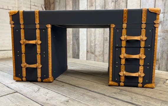 Leather & Millerain Luxury Executives Home Office Desk - Image 2