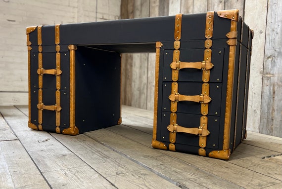 Leather & Millerain Luxury Executives Home Office Desk - Image 4