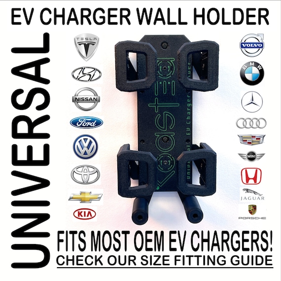 UNIVERSAL ADJUSTABLE EV Portable Mobile Charger Wall Holder - plugin electrical vehicles Ford Mach Lightning Tesla Prius Bolt Kia Vw & more