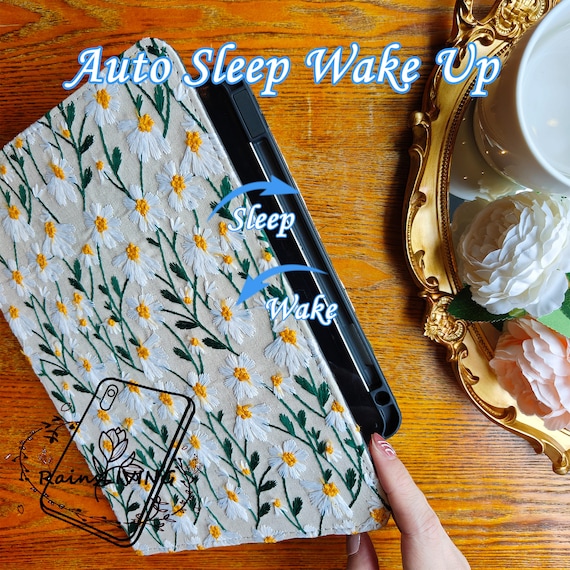 4 Style different daisy embroidered fabric ipad case with sleep wake up for iPad Air Pro 11''13"  2025 Mini 7 2024,iPad 11th 2025 11in case - Image 2