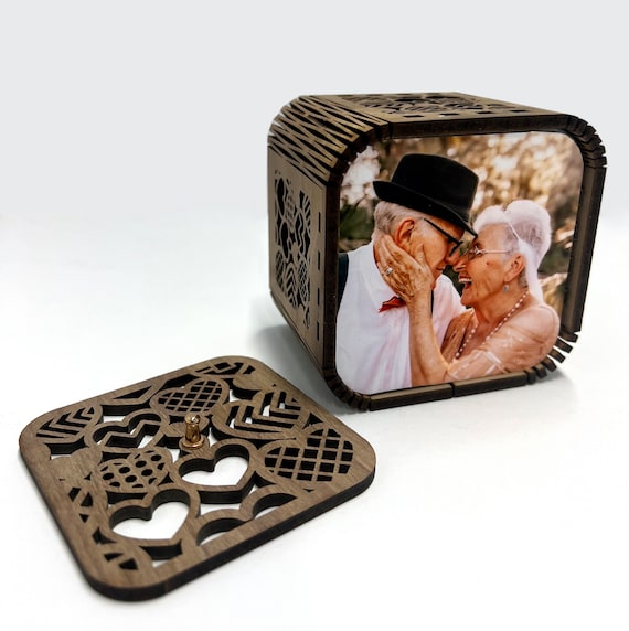 Personalised Grandparent gift wood photo cube - with audio playback (voice or music) - Image 3
