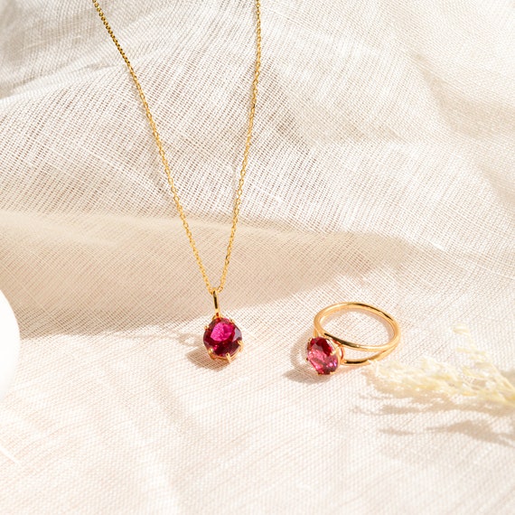 Genuine Ruby Gold Earrings, Ruby Studs Jewellery Set, Red Stone Earring Anniversary Gift, Birthday gift for her - Image 8