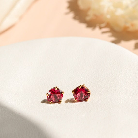 Genuine Ruby Gold Earrings, Ruby Studs Jewellery Set, Red Stone Earring Anniversary Gift, Birthday gift for her