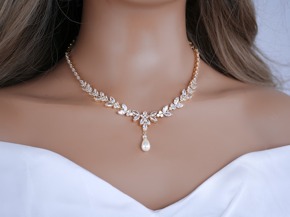 Pearl Bridal Necklace set Pearl Wedding Jewelry Rose Gold Pearl Necklace Pearl Bridal Necklace set Pearl Bridesmaid Jewelry Set - Image 6
