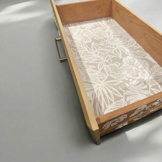 SOLD*** White and Wood Grain Dresser / 7 Drawers / Epoxy Florals - Image 4