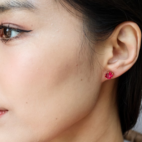 Genuine Ruby Gold Earrings, Ruby Studs Jewellery Set, Red Stone Earring Anniversary Gift, Birthday gift for her - Image 2