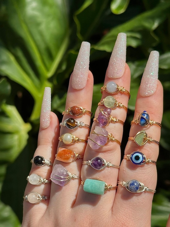 Buy 2 Get 1 Free Crystal Ring, Natural Gemstone Jewelry, Dainty Stackable Ring, Birthstone Ring, Custom Gift, Statement Ring, Wire Wrap Ring - Image 5