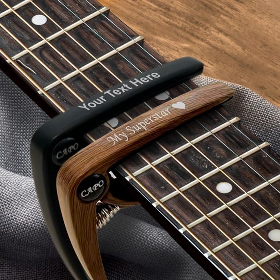 Personalized Metal Guitar Capo Engraved with Name - Music Gift for Dad Play Guitar Custom Capo with Wood Grain - Image 3