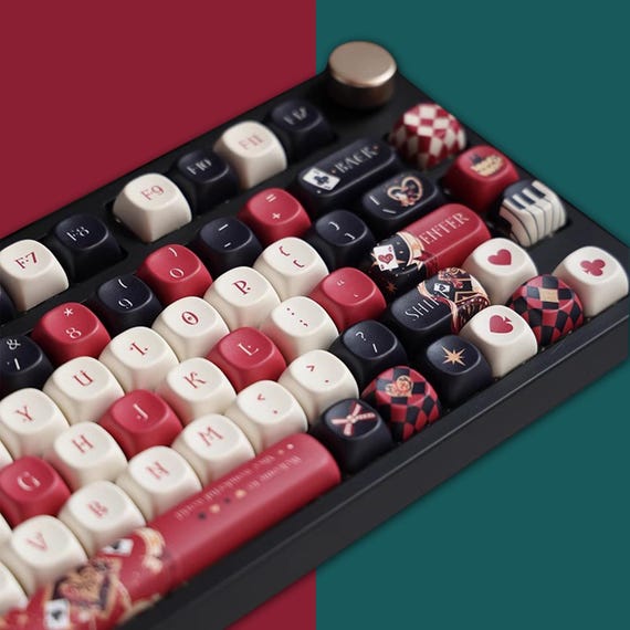 Retro Black Red Keycaps Set, Alice Anime Keycaps Set, Mechanical Keyboard Universal Keycaps, Cherry PBT 137 Artisan Keycaps - Image 3