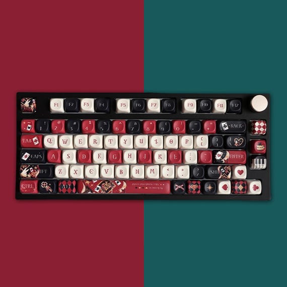 Retro Black Red Keycaps Set, Alice Anime Keycaps Set, Mechanical Keyboard Universal Keycaps, Cherry PBT 137 Artisan Keycaps - Image 6