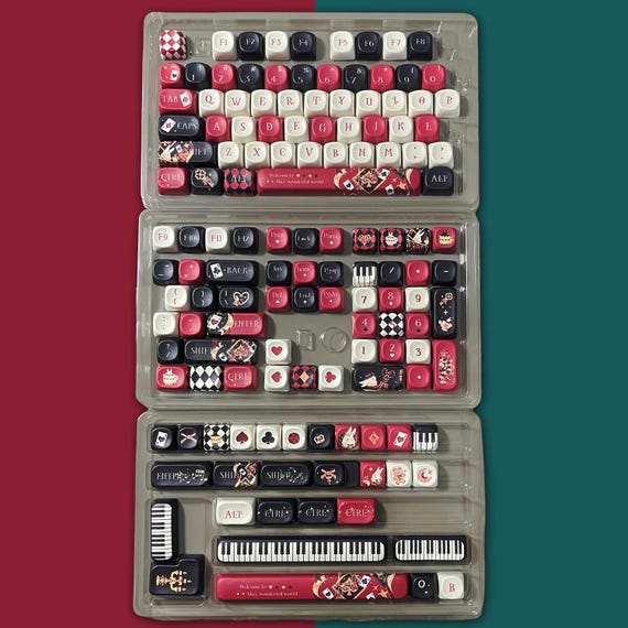 Retro Black Red Keycaps Set, Alice Anime Keycaps Set, Mechanical Keyboard Universal Keycaps, Cherry PBT 137 Artisan Keycaps - Image 8