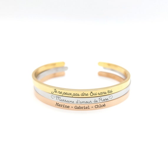Flat bangle bracelet to personalize with engraving, Gift for Mom, Godmother, Birth, Bridesmaid jewelry, EVJF, Mother's Day gift