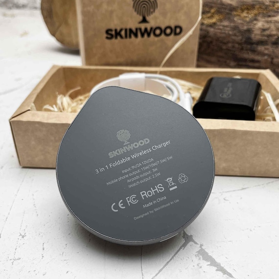 3 In 1 Wireless Charger, Practical Wood Desktop charger fast charges iPhone, AirPods, and Apple Watch. Compatible with MagSafe iPhone - Image 6