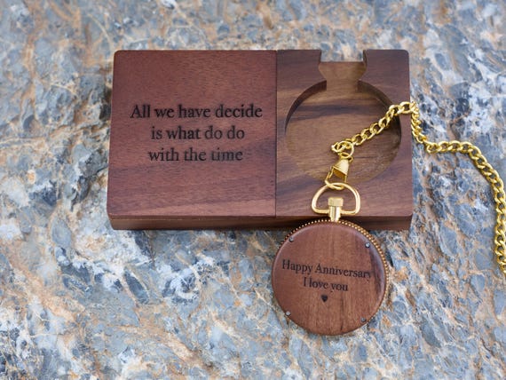 Custom Engraved Pocket Watch with Personalized Watch Stand, Wooden Watch, Perfect 1-Year Anniversary & 21st Birthday Gift for Him - Image 2