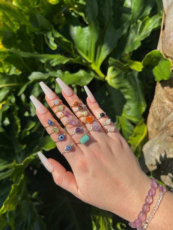 Buy 2 Get 1 Free Crystal Ring, Natural Gemstone Jewelry, Dainty Stackable Ring, Birthstone Ring, Custom Gift, Statement Ring, Wire Wrap Ring - Image 9