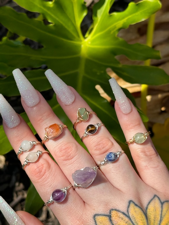 Buy 2 Get 1 Free Crystal Ring, Natural Gemstone Jewelry, Dainty Stackable Ring, Birthstone Ring, Custom Gift, Statement Ring, Wire Wrap Ring - Image 3