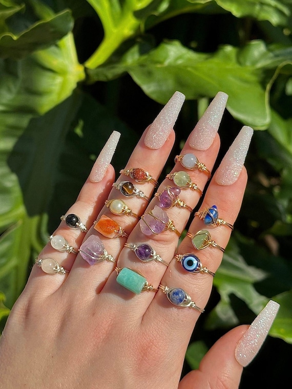 Buy 2 Get 1 Free Crystal Ring, Natural Gemstone Jewelry, Dainty Stackable Ring, Birthstone Ring, Custom Gift, Statement Ring, Wire Wrap Ring