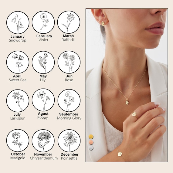 Tiny Birth Flower Necklace, Wild Flowers Memorial, Sterling Silver Necklace, Gift For Her, Birth Flower Jewelry, Floral Necklace - Image 6